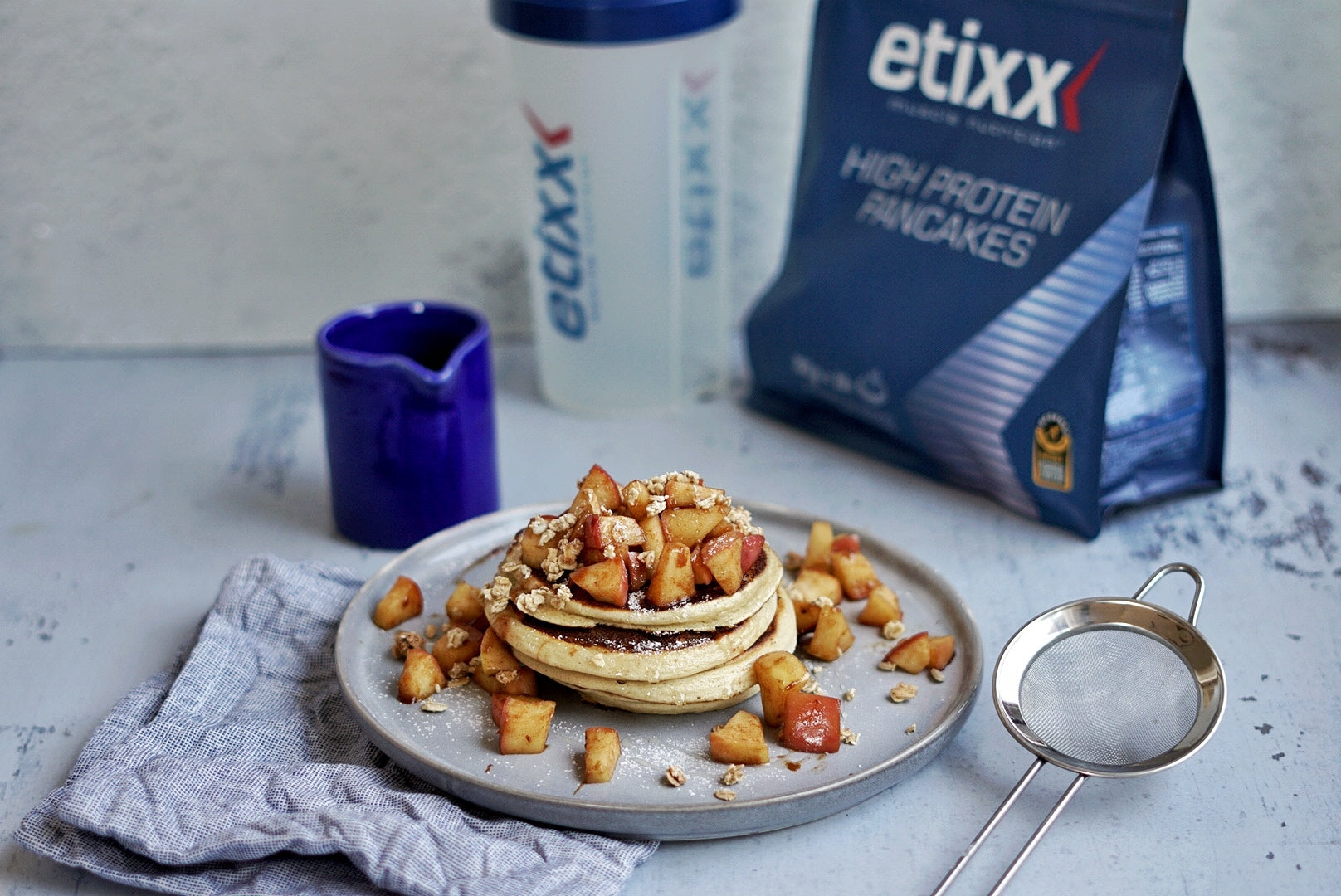 High Protein Pancakes with baked apple